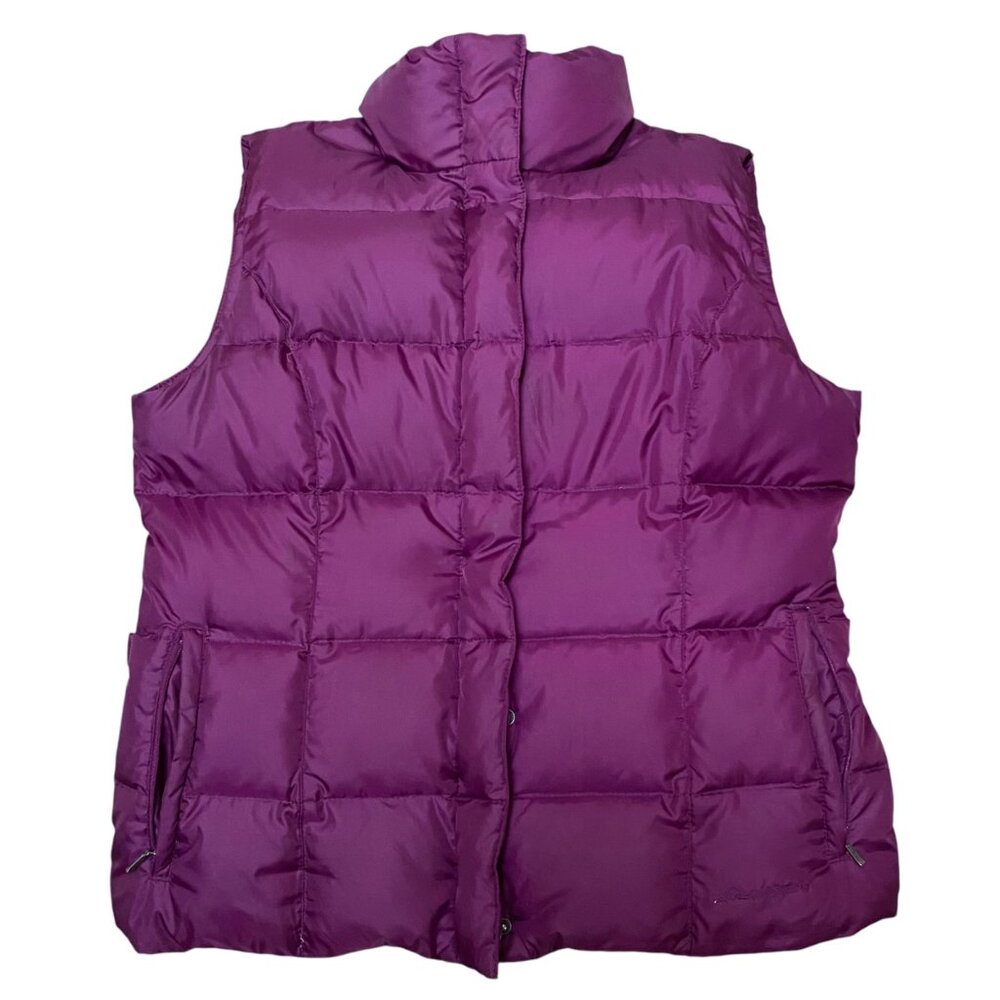 Eddie Bauer Womens Premium Goose Down Puffer Vest M Purple Adjustable Waist Warm